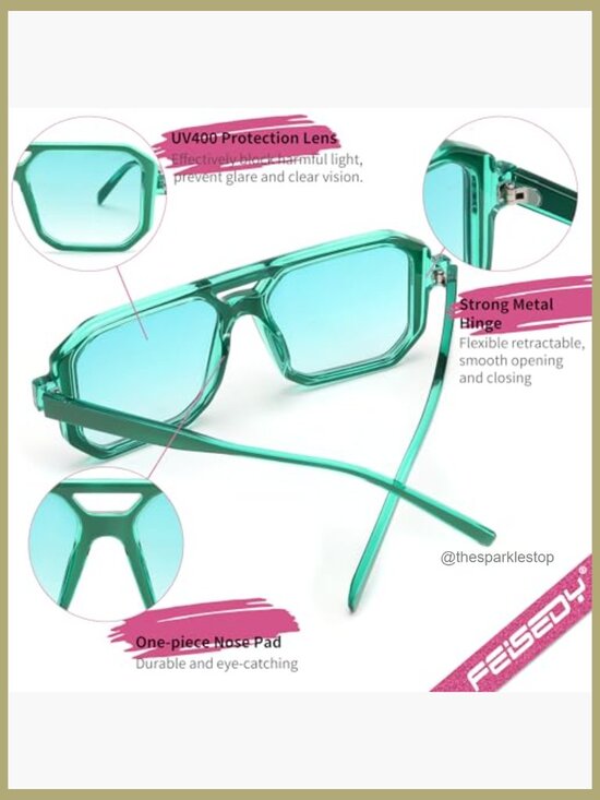 Retro Aviator Sunglasses Square Frame Plastic UV Protection main image 4